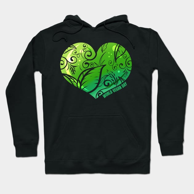 Green Heart With Ornaments, Veganism World Vegan Day Hoodie by SinBle